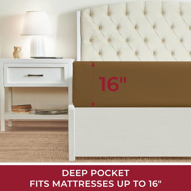 Mellanni Twin Fitted Sheet - Iconic Collection Bedding Sheets with up to 16 inch Deep Pocket - Soft & Cooling - Fade & Stain Resistant - 1 PC (Twin  Mocha) - Image 2